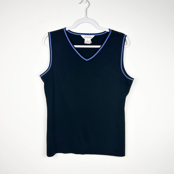 Exclusively Misook Black Blue V-Neck Sleeveless Blouse Size Large - Picture 1 of 5
